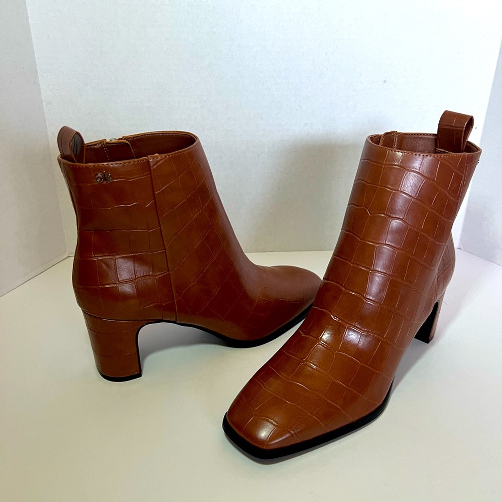 Calvin Klein Women's Brown Crocodile Emboss Deni Booties - 8.5 - Brown